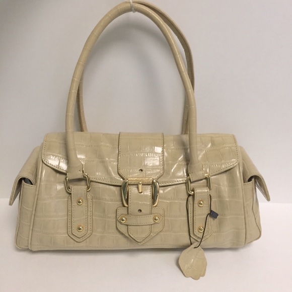 The FiNd Beige Leather Croc Bag Gold Tone Hardware - Picture 1 of 11